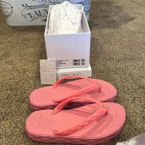 Jimmy Choo Vibrant Pink Flip Flop Sandals